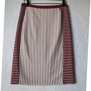 Downeast Striped Pencil Skirt Burgundy White Stretch Knit‎ Back Zip Women's M